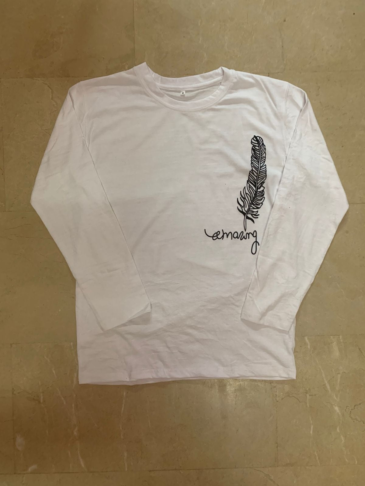 Men’s Stylish Leaf Print Full Sleeves T-shirt – Latest Designer Summer Collection | Premium Stitched Party & Casual Wear For Him – White