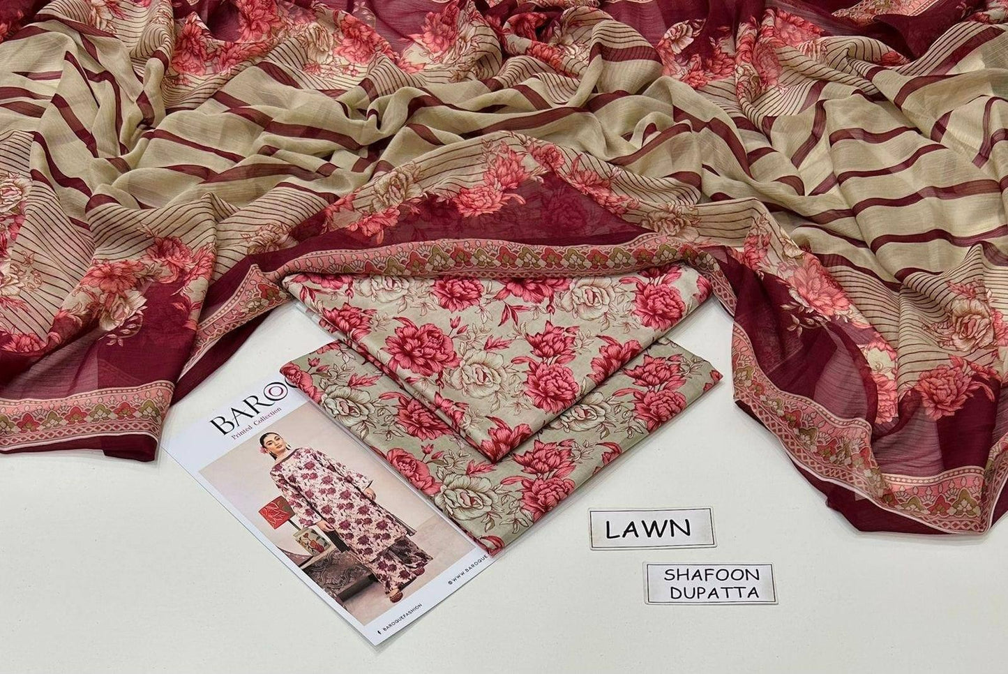 Maria.B printed lawn shirt printed lawn trouser printed chiffon dupatta