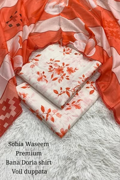 BRAND :*SOBIA WASEEM 💯 original 3pc suit* PRINTED BANA DORA LAWN PRINTED ALLOVER SHIRT TROUSER PRINTED VOIL LAWN DUPATTA