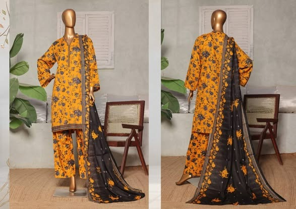 Binsaeed digital printed Lawn 3pc stitched Size Mentioned on picture