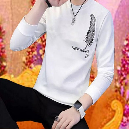 Men’s Stylish Leaf Print Full Sleeves T-shirt – Latest Designer Summer Collection | Premium Stitched Party & Casual Wear For Him – White