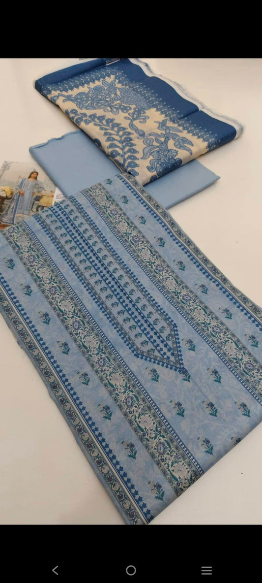 *Mausummery 💯 original 3pc suit* Digital printed lawn shirt Digital printed voil dupata Dyed trouser
