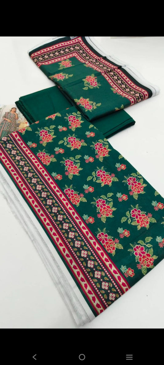 *Mausummery 💯 original 3pc suit* Digital printed lawn shirt Digital printed voil dupata Dyed trouser