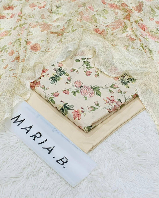 Maria.B printed lawn shirt printed lawn trouser printed chiffon dupatta