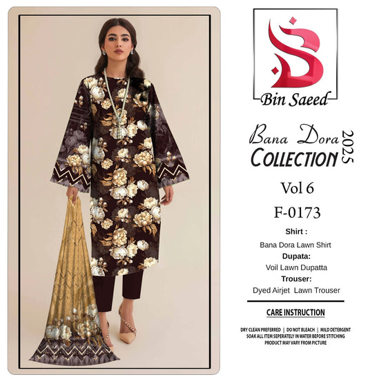 Binsaeed❤️ Bana Dora 3piece Unstitched Suit Summaer Lawn Collection