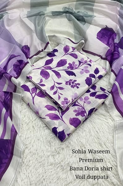 BRAND :*SOBIA WASEEM 💯 original 3pc suit* PRINTED BANA DORA  LAWN PRINTED ALLOVER SHIRT TROUSER PRINTED VOIL LAWN DUPATTA