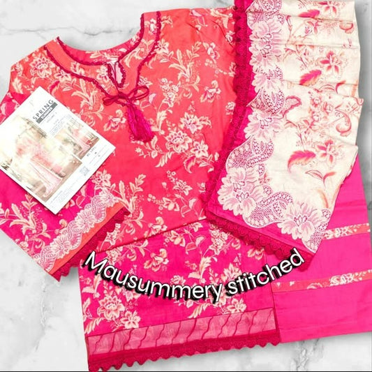 *MAUSUMMERY Printed Lawn 3PC Vol 4* 3Pcs Stitched Lawn Collection  Sizes : Medium, Large,Extra Large