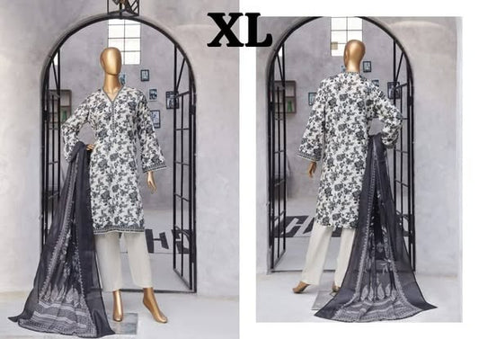 Binsaeed digital printed Lawn 3pc stitched  Size  Mentioned on picture