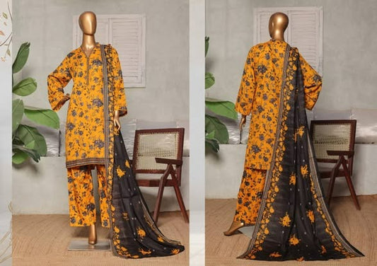 Binsaeed digital printed Lawn 3pc stitched  Size  Mentioned on picture