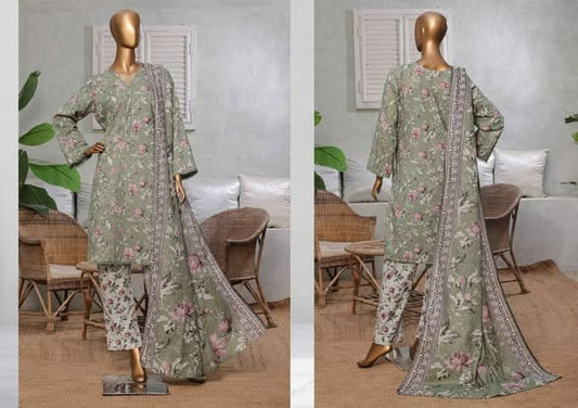 Binsaeed digital printed Lawn 3pc stitched  Size  Mentioned on picture