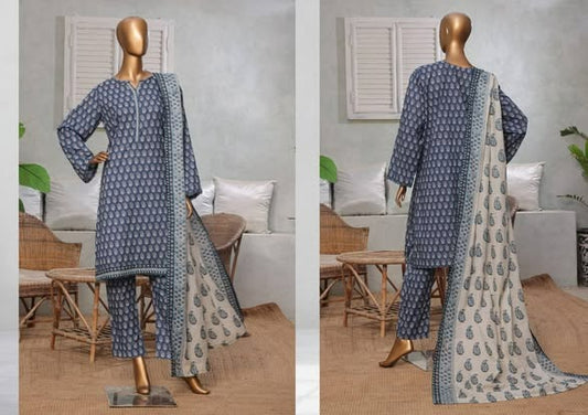 Binsaeed digital printed Lawn 3pc stitched  Size  Mentioned on picture