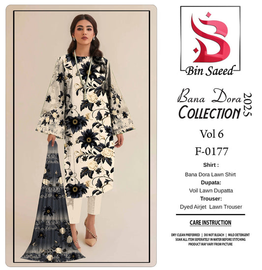 Binsaeed❤️ Bana Dora 3piece Unstitched Suit Summaer Lawn Collection