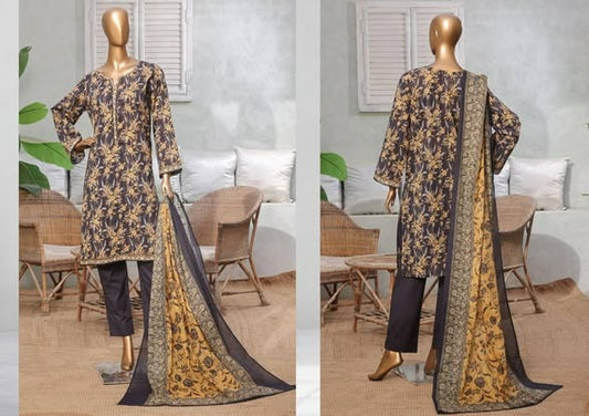 Binsaeed digital printed Lawn 3pc stitched  Size  Mentioned on picture